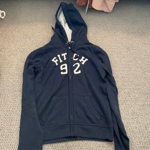 Abercrombie navy zip hoodie w/ waffle lines hood